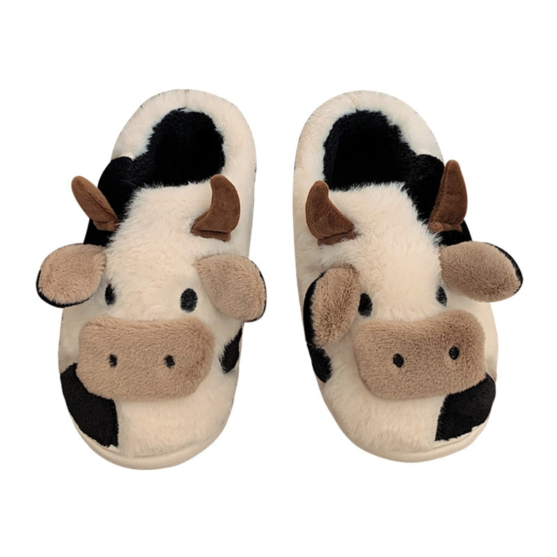 Cartoon Cow Fur Cotton Slippers