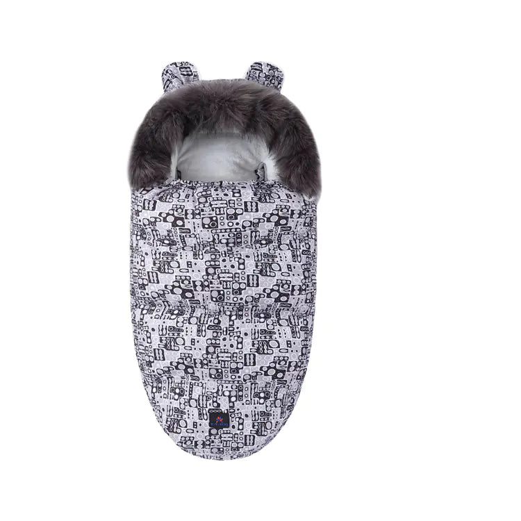Thickened Fleece Baby Sleeping Bag with Fur Collar