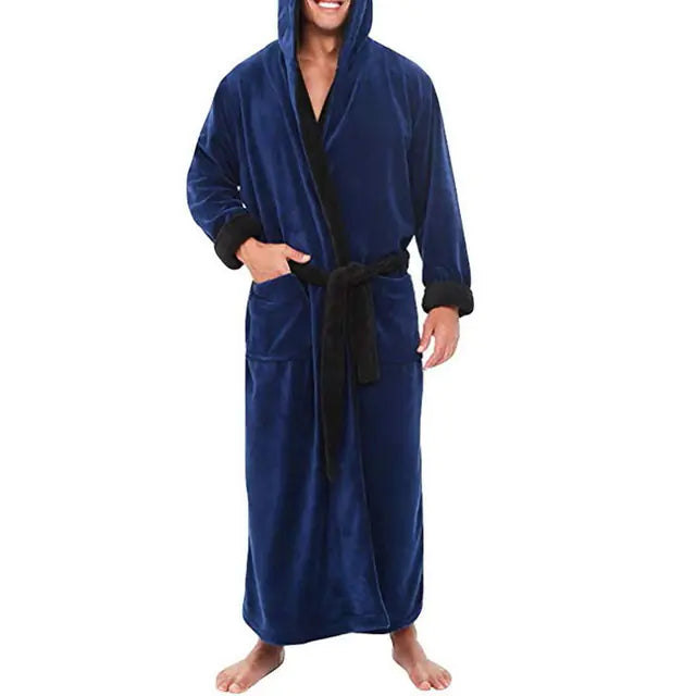 Men's Thick Flannel Hooded Bathrobe