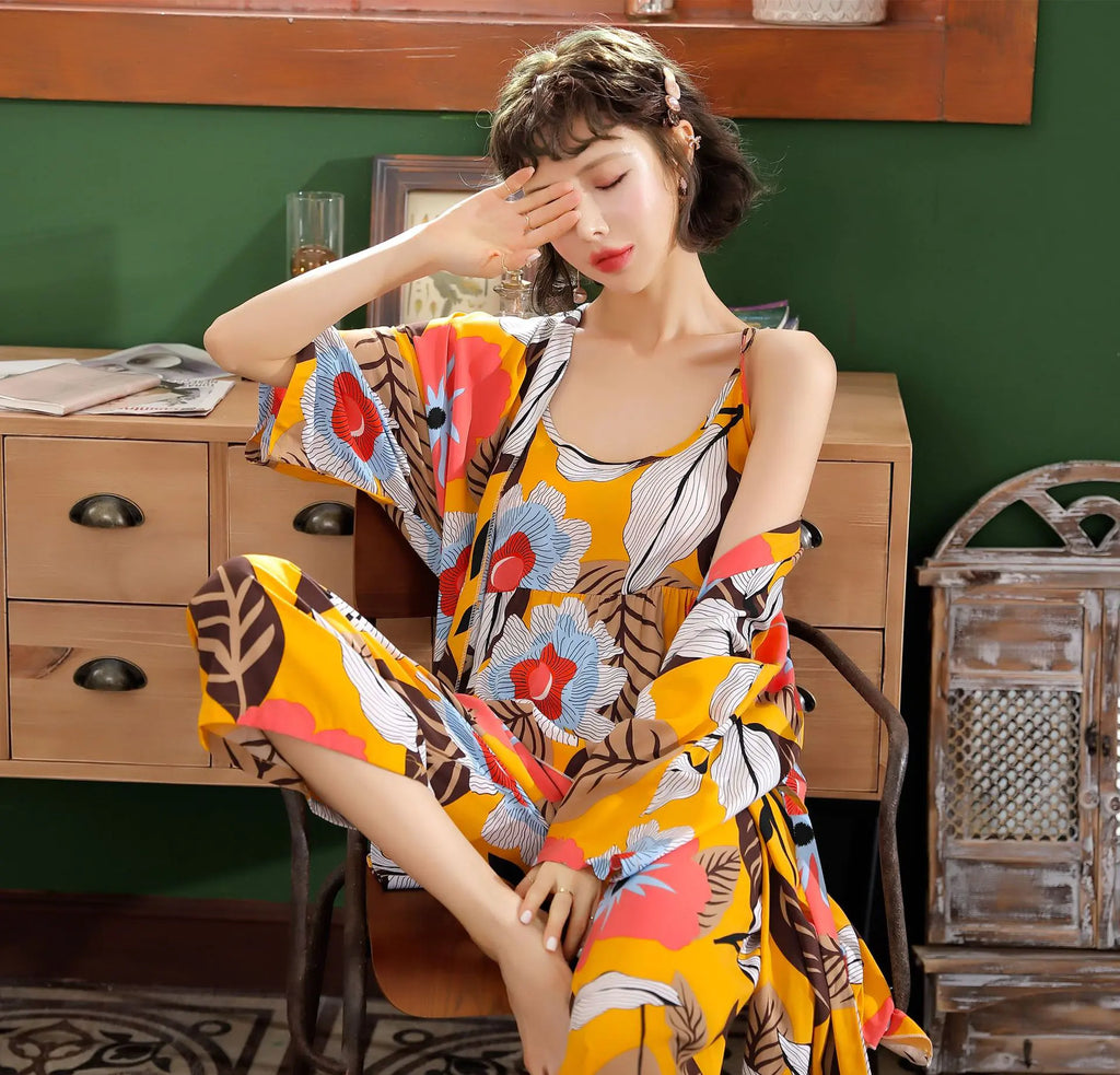 Exotic Womens 3 piece Cotton Pyjama Set