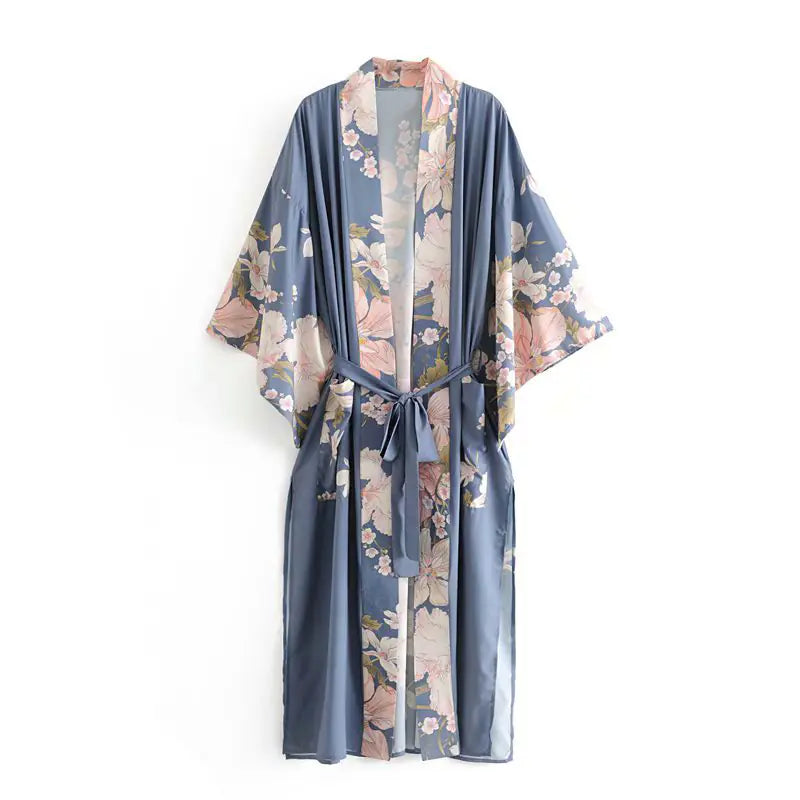 Ladies Peacock Floral Kimono Robe