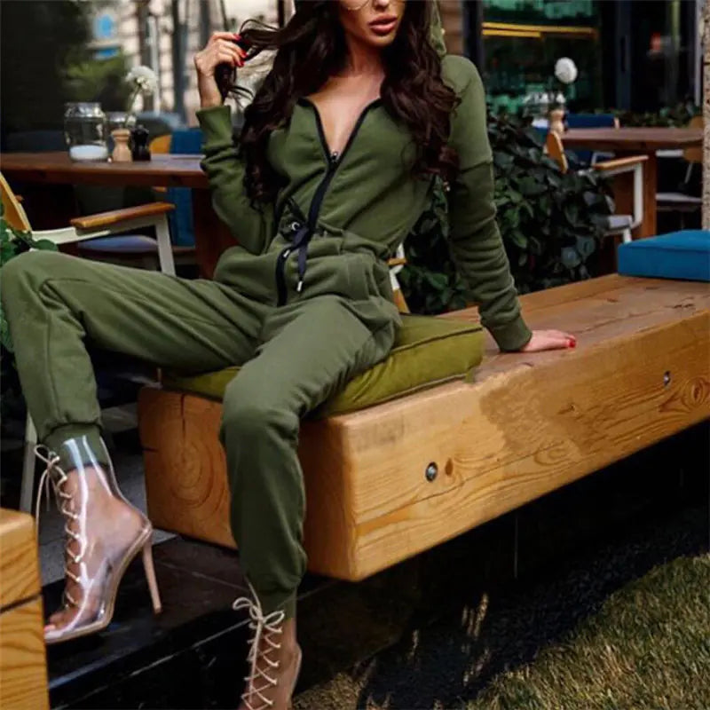 Women's Hooded Jumpsuit Outfit Set