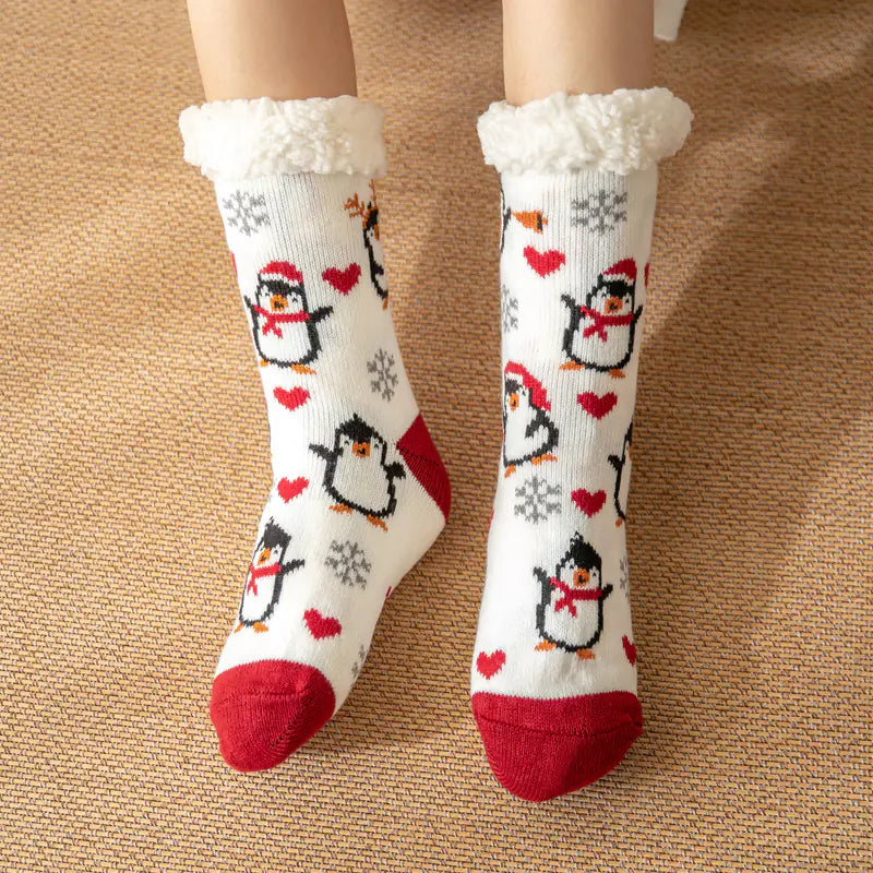 Winter Christmas Plush Coral Fleece Home Socks