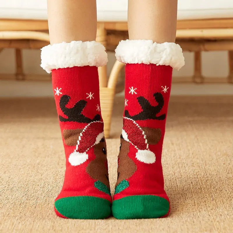 Winter Christmas Plush Coral Fleece Home Socks