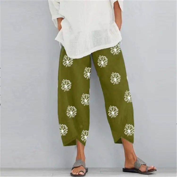 Women's Dandelion Print Wide Leg Pants