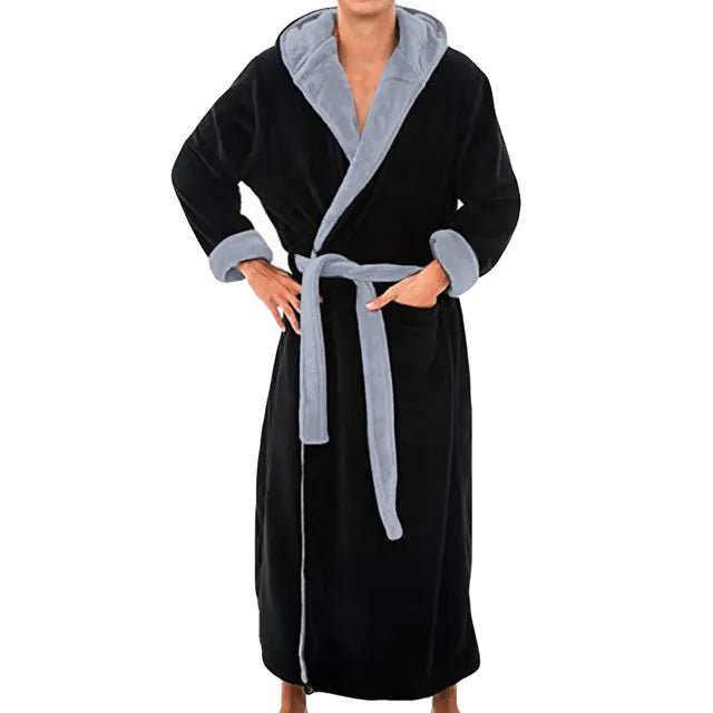 Men's Thick Flannel Hooded Bathrobe