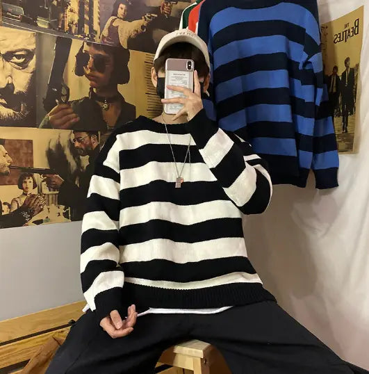 Men's Hoop Loose Round Neck Sweater