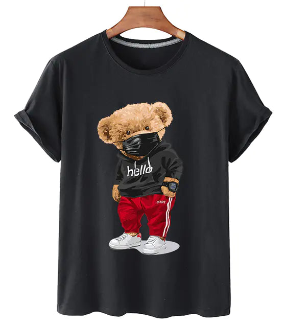 Pop Logo Casual Large Cartoon Bear T-Shirt