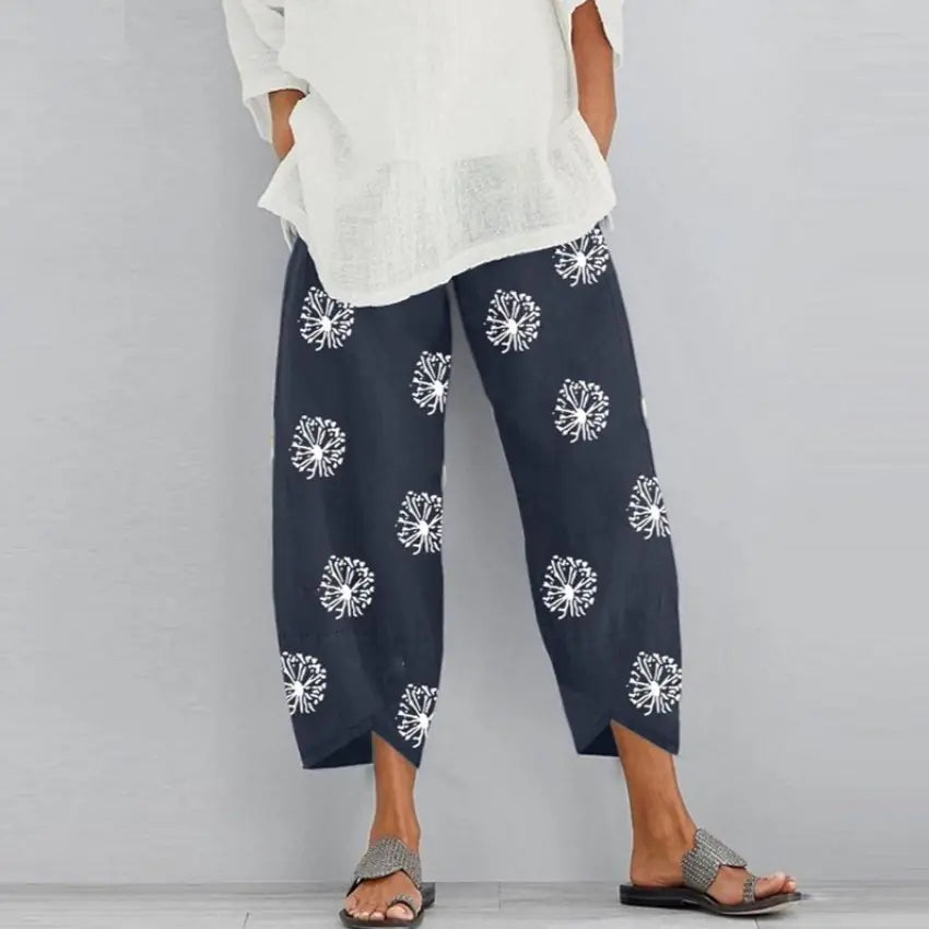 Women's Dandelion Print Wide Leg Pants