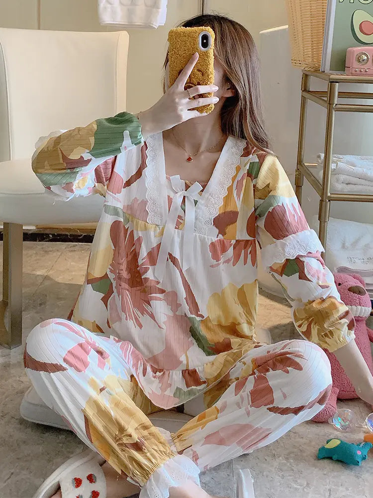 Womans Cotton Long Sleeve Pyjama Set