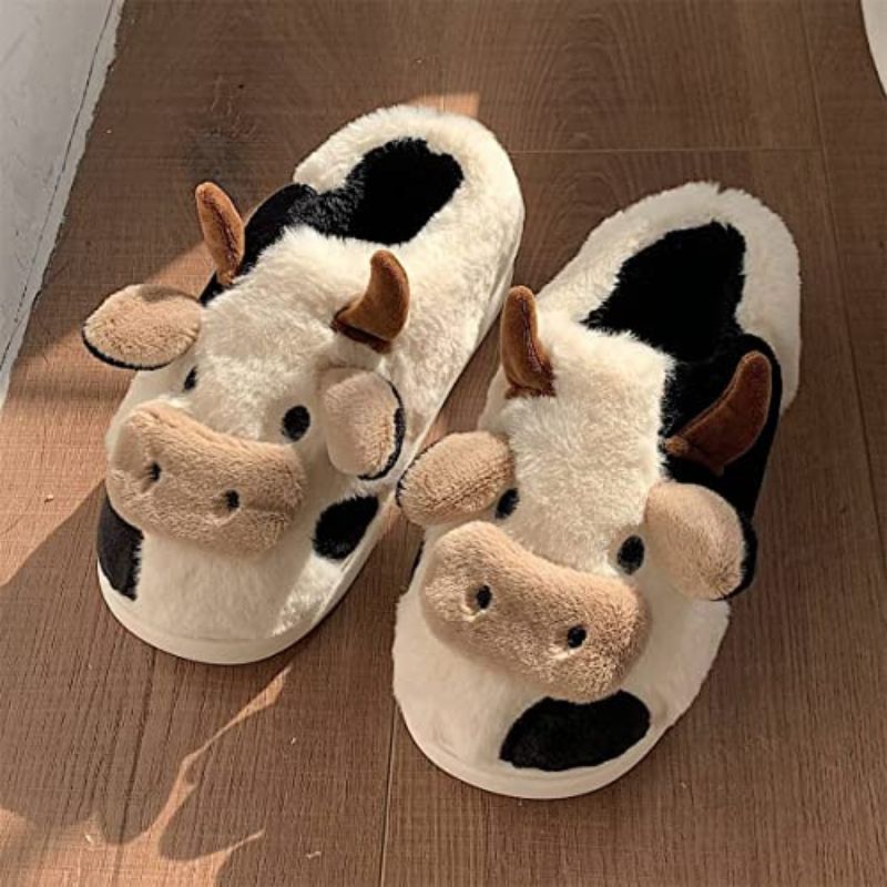 Cartoon Cow Fur Cotton Slippers