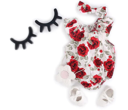 Baby Floral Romper with Headband - Sleeveless Jumpsuit