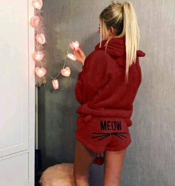 Cat Embroidery Hoody Pajama Set
