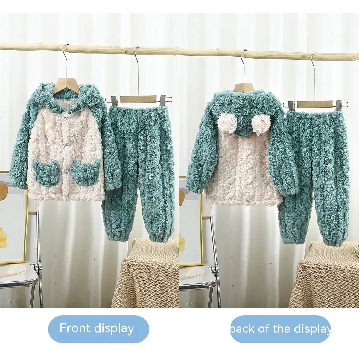 Thick Jacquard Hooded Flannel Pajamas for Kids