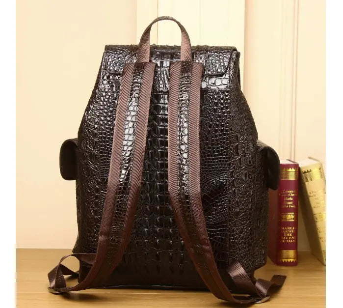 Vintage Style Handcrafted Leather Backpack with Crocodile Pattern