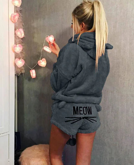 Cat Embroidery Hoody Pajama Set