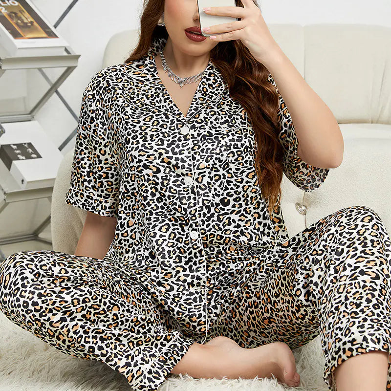 Ladies Plus Size Leopard Pyjamas