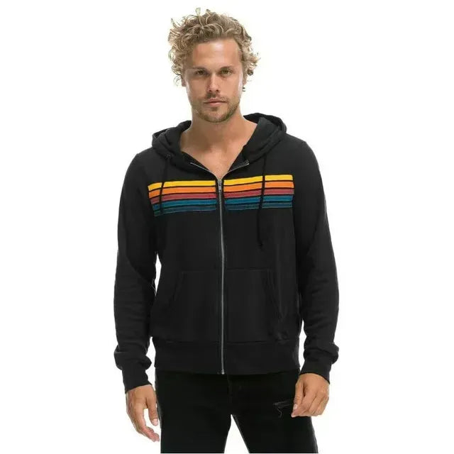 Unisex Aviator Nation 5 Stripe Zip Hoodie Sweatshirt