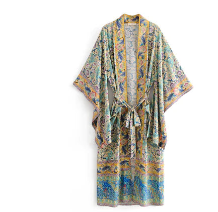 Long Phoenix Tail Print Kimono Cardigan