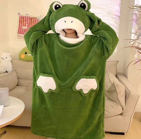 Cartoon Frog Hooded Pyjamas Jumpsuit