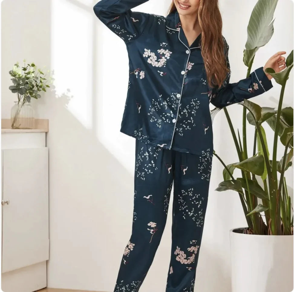 Ladies Stretch Satin Pyjama Set