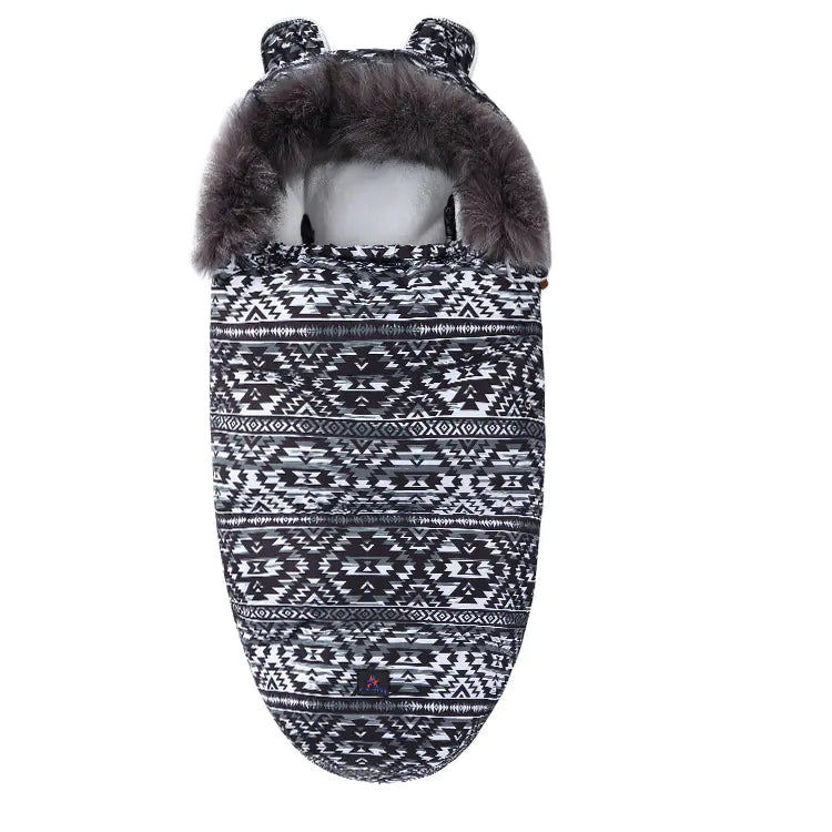 Thickened Fleece Baby Sleeping Bag with Fur Collar