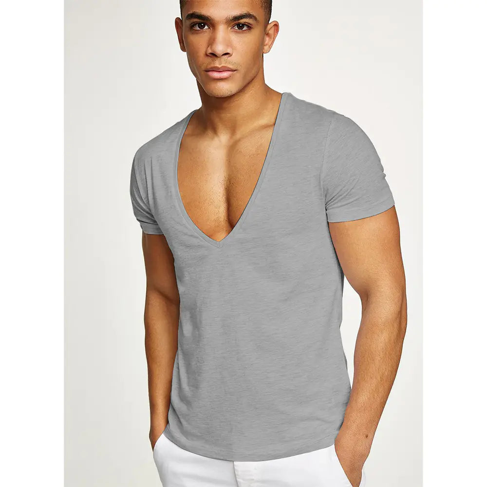 Men's Slim Fit Deep V-Neck Short Sleeve T-Shirt