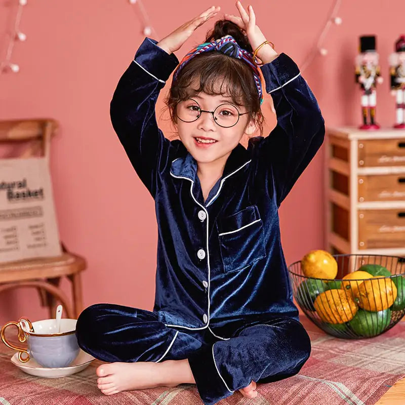 Gold Velvet Pajamas Set for Kids
