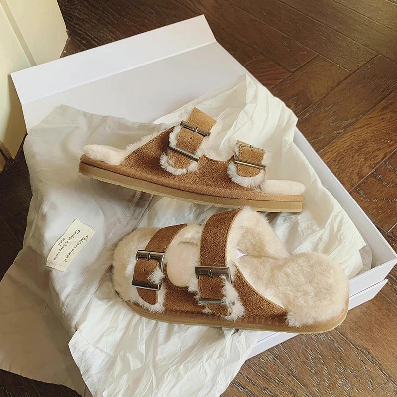 Wool Buckle Slippers