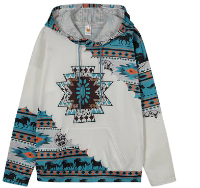 Women's Hooded Sweater with Native Print Pattern