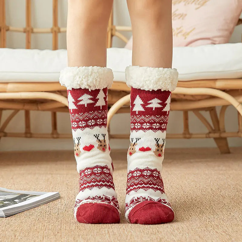 Winter Christmas Plush Coral Fleece Home Socks
