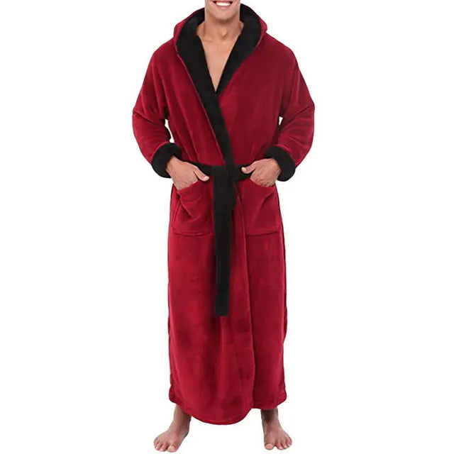 Men's Thick Flannel Hooded Bathrobe