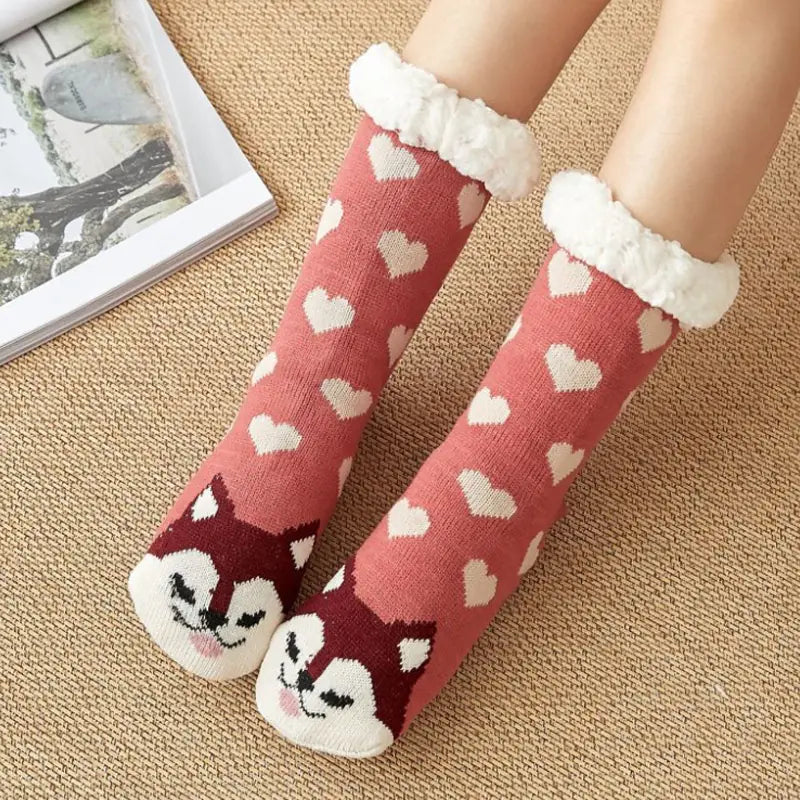 Winter Christmas Plush Coral Fleece Home Socks