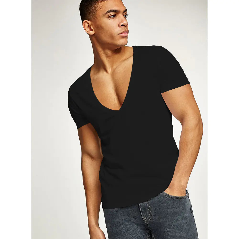 Men's Slim Fit Deep V-Neck Short Sleeve T-Shirt