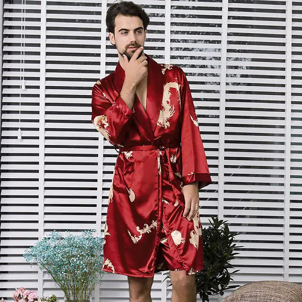 Men's Lightweight Long Sleeve Satin Bathrobe