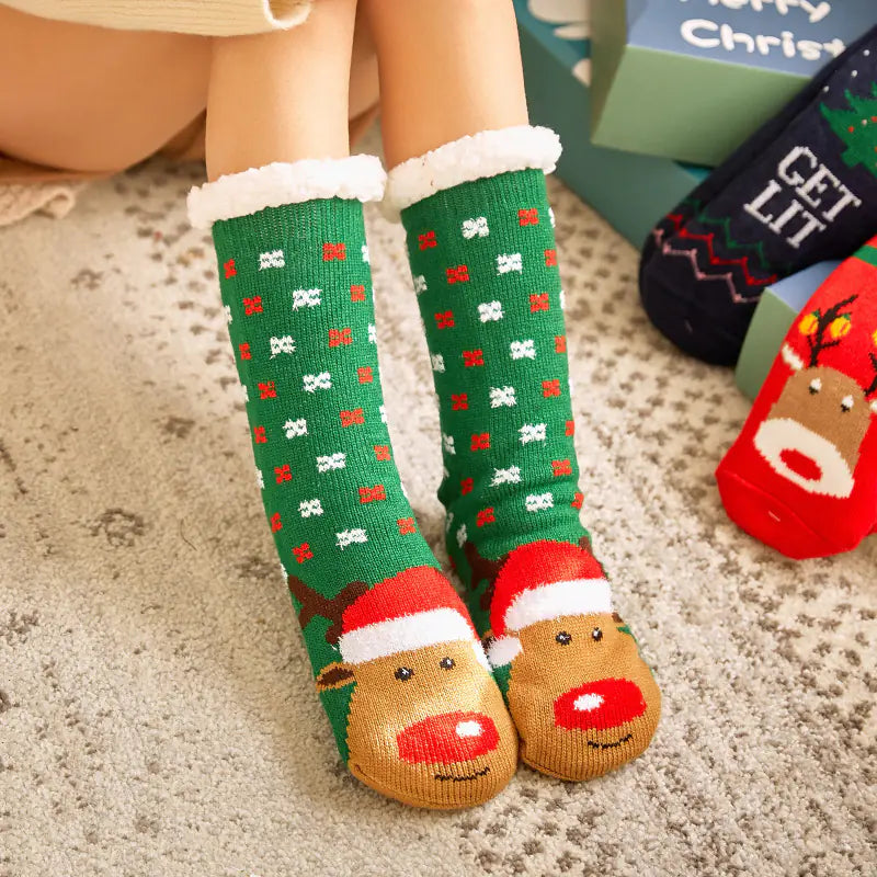 Winter Christmas Plush Coral Fleece Home Socks