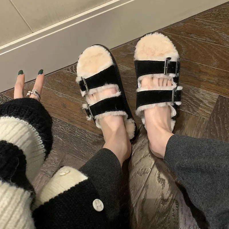 Wool Buckle Slippers