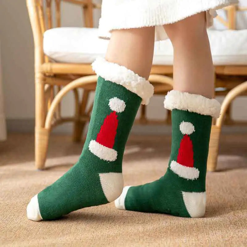 Winter Christmas Plush Coral Fleece Home Socks