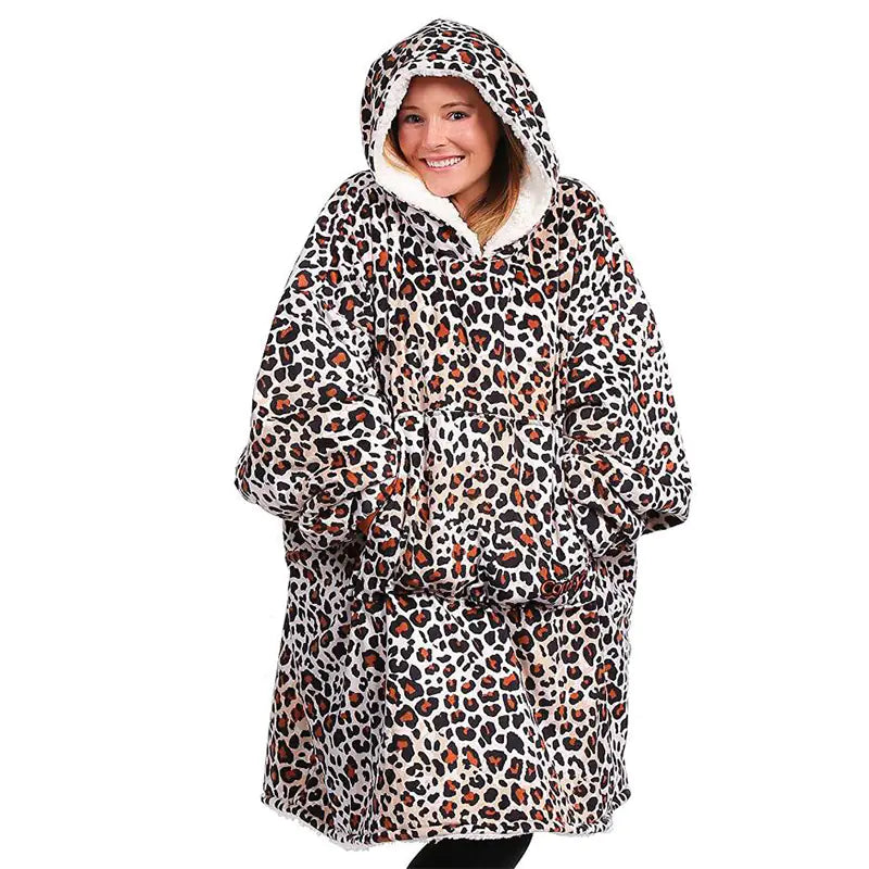 Winter White Leopard Print Hoodie Blanket for TV
