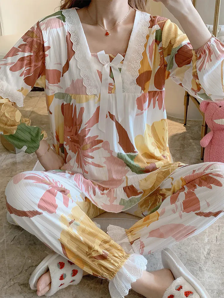 Womans Cotton Long Sleeve Pyjama Set