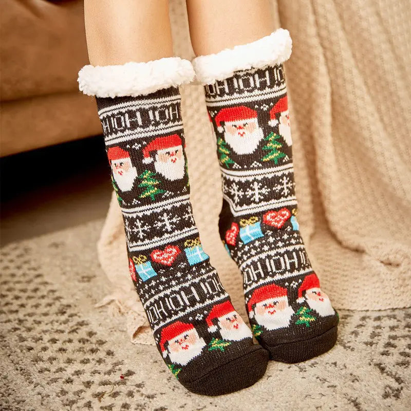 Winter Christmas Plush Coral Fleece Home Socks