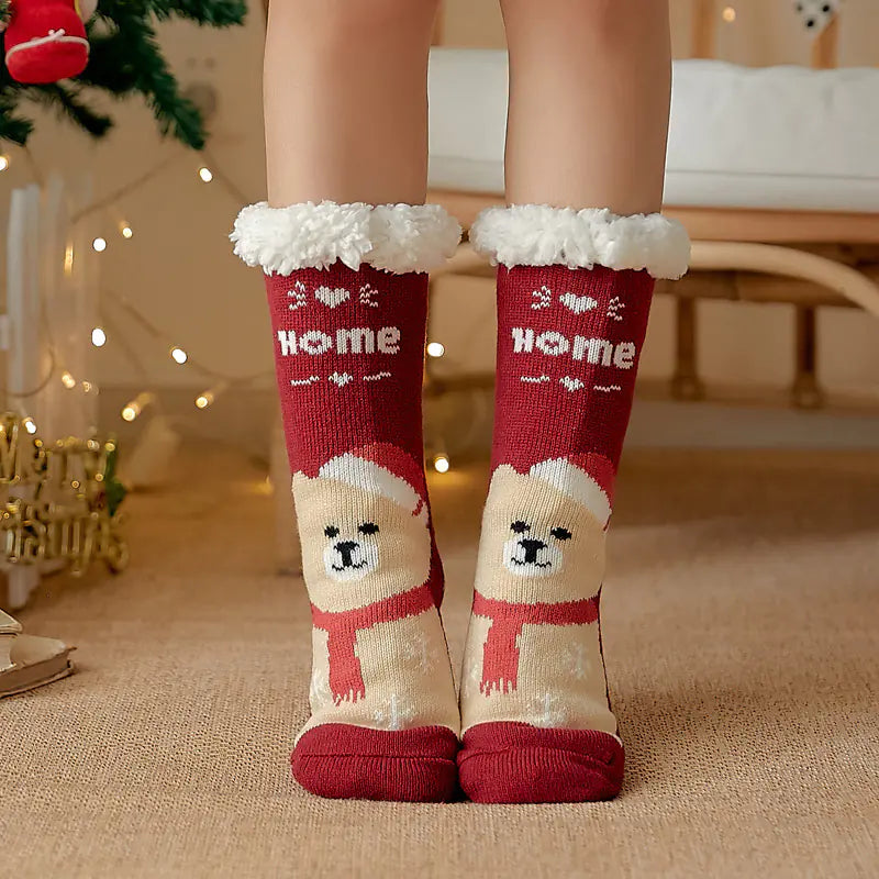 Winter Christmas Plush Coral Fleece Home Socks