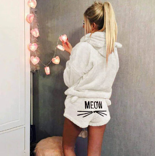 Cat Embroidery Hoody Pajama Set