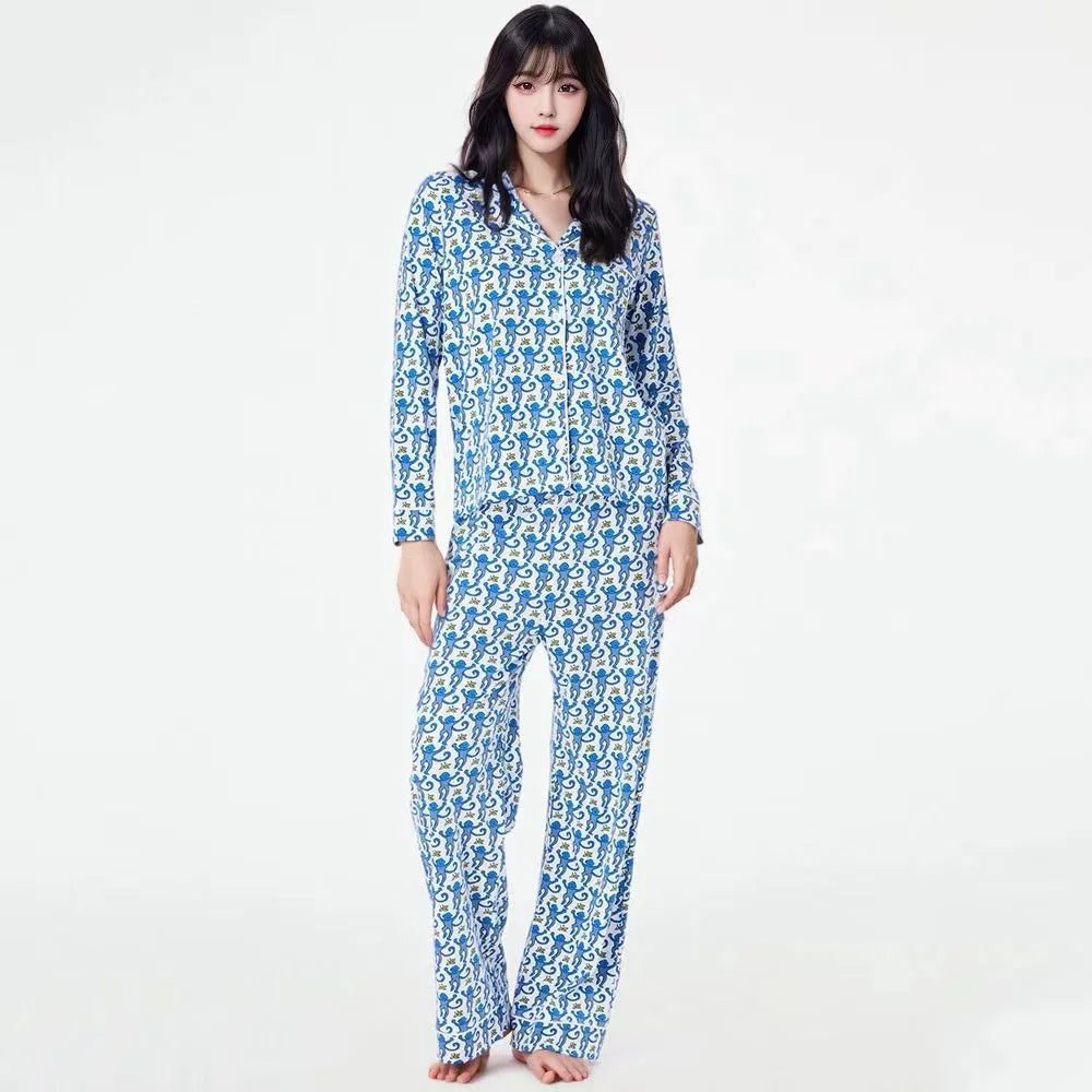 Ladies Monkey Printed Pajama Set
