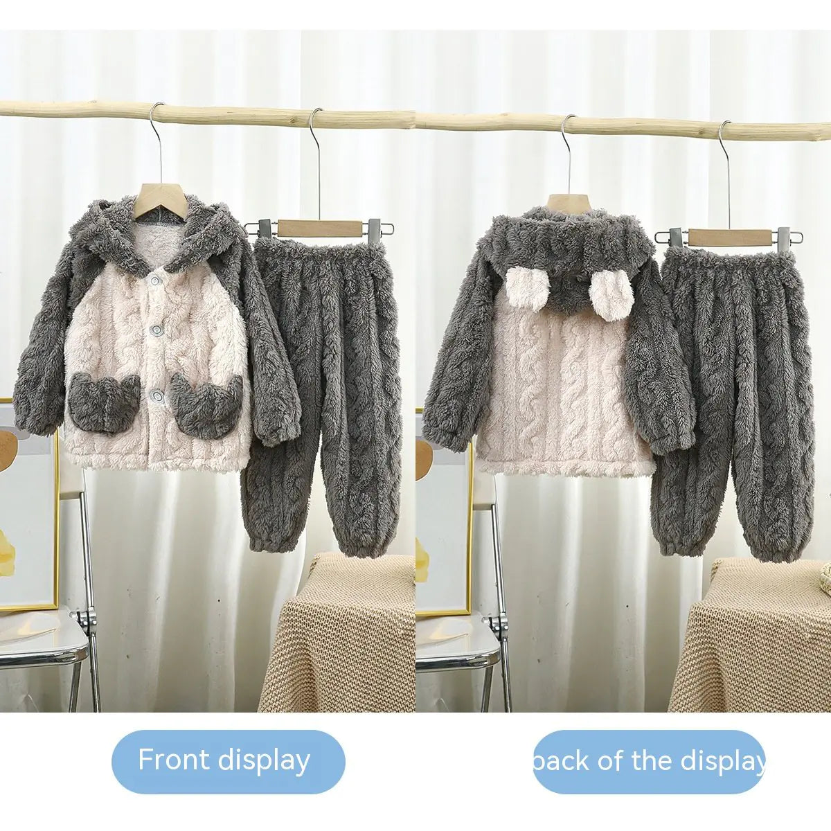 Thick Jacquard Hooded Flannel Pajamas for Kids