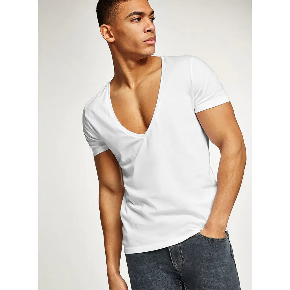 Men's Slim Fit Deep V-Neck Short Sleeve T-Shirt
