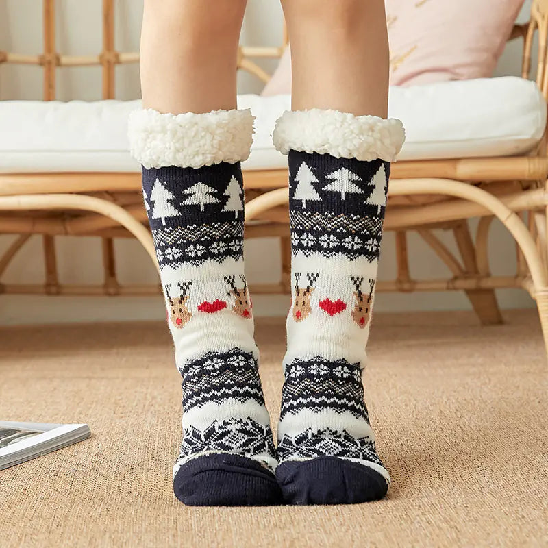 Winter Christmas Plush Coral Fleece Home Socks