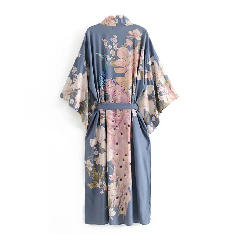 Ladies Peacock Floral Kimono Robe