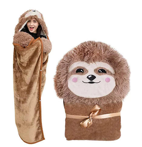 Soft Sloth Hooded Fleece Blanket Cloak