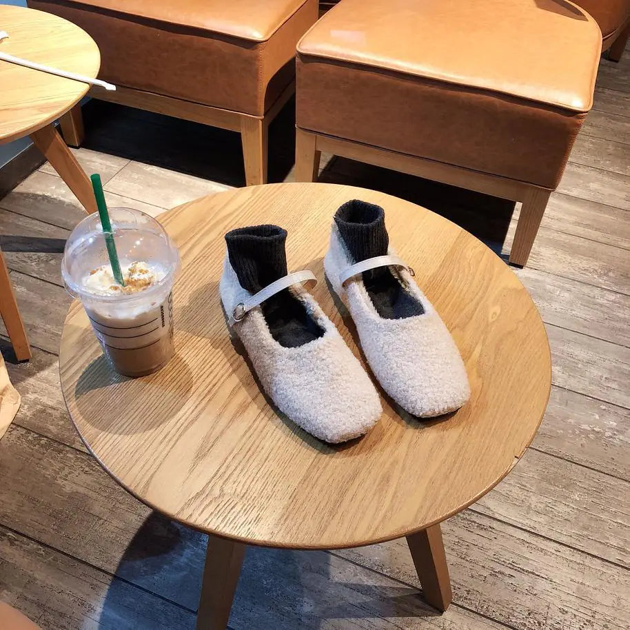 Women's Fuzzy Slippers with Lambswool Sole